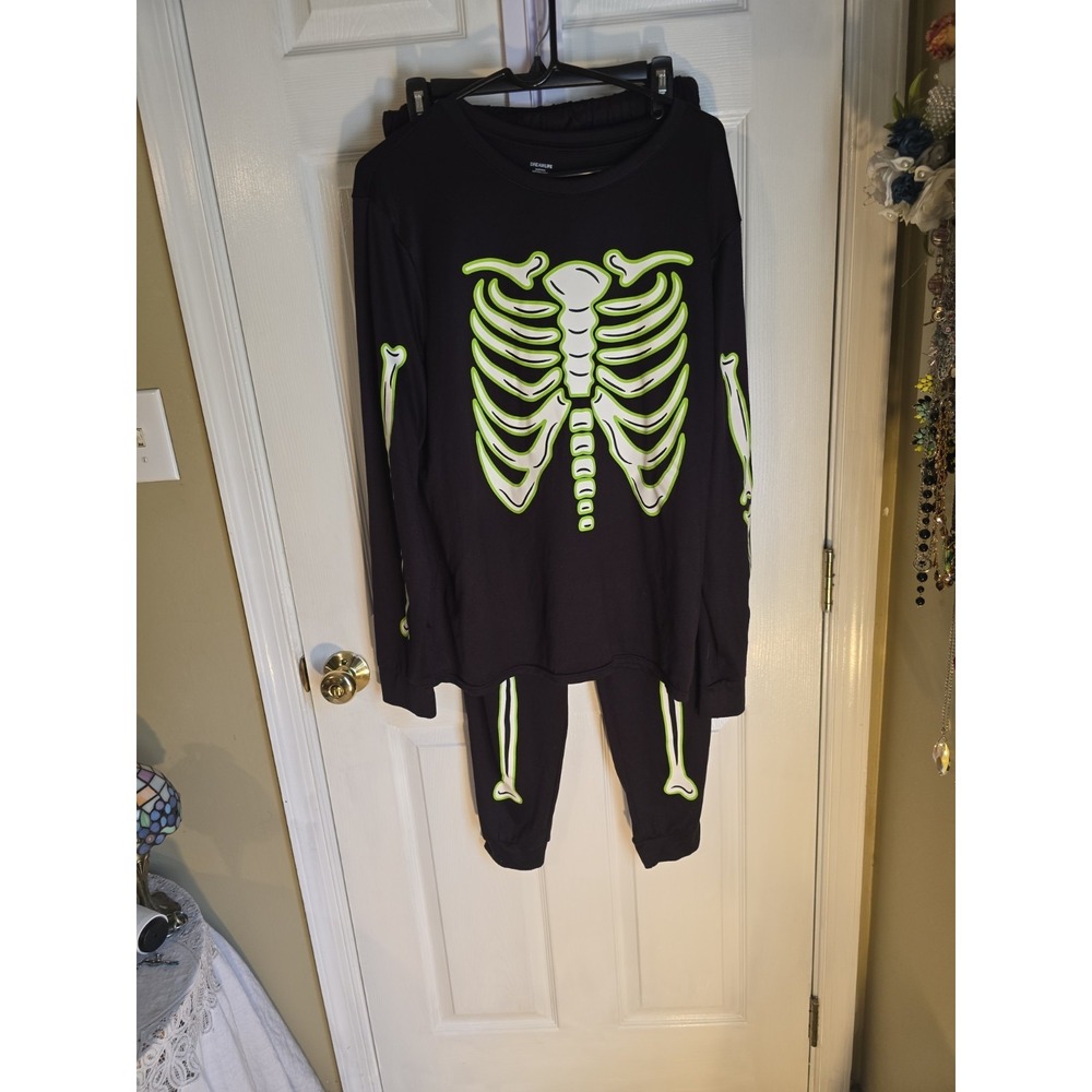 Dream Life Skeleton Pajama Set Black Neon Green Halloween Sleepwear Size Medium